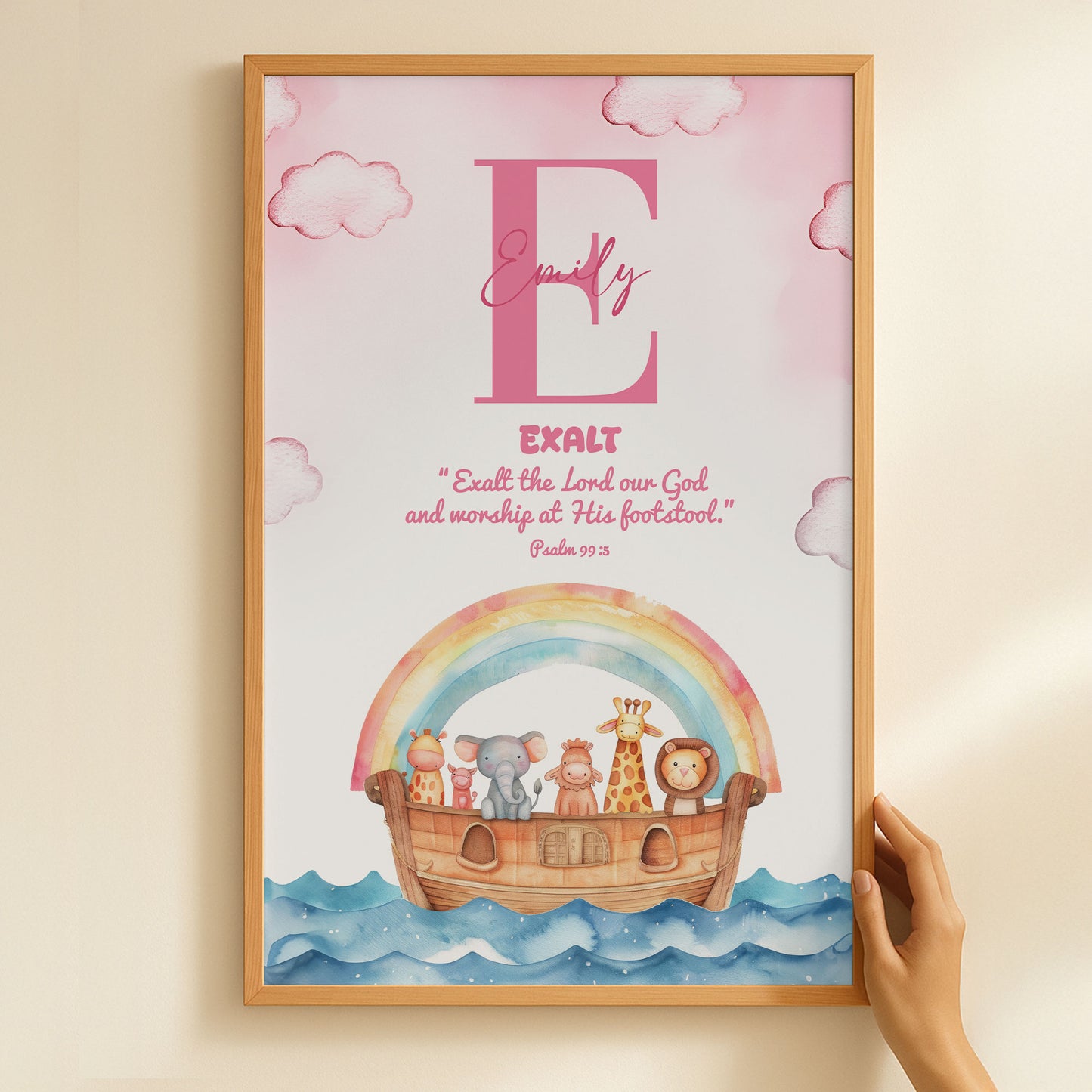 Noah's Ark With Kids Bible Verse And Name Wall Art Nursery Decor - Personalized Poster