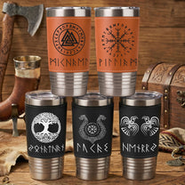 Norse Mythology Viking Runes - Personalized 20oz Leather Wrapped Tumbler
