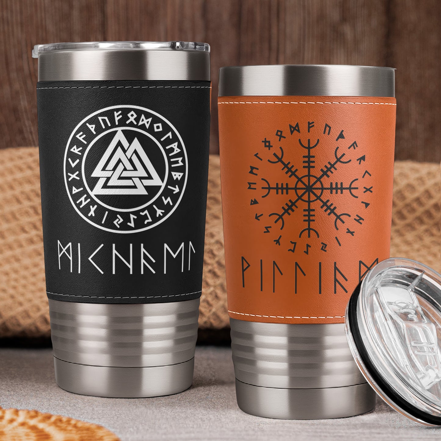 Norse Mythology Viking Runes - Personalized 20oz Leather Wrapped Tumbler