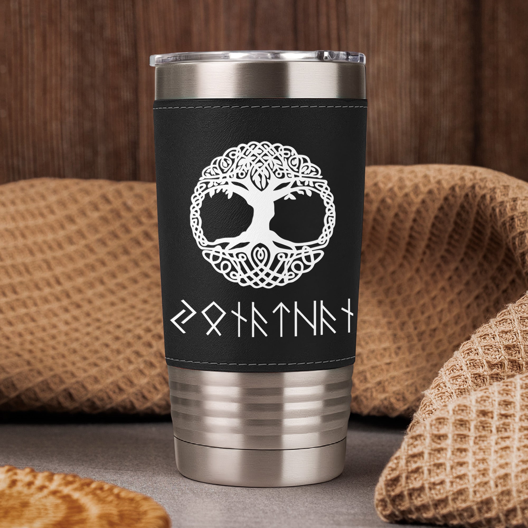 Norse Mythology Viking Runes - Personalized 20oz Leather Wrapped Tumbler