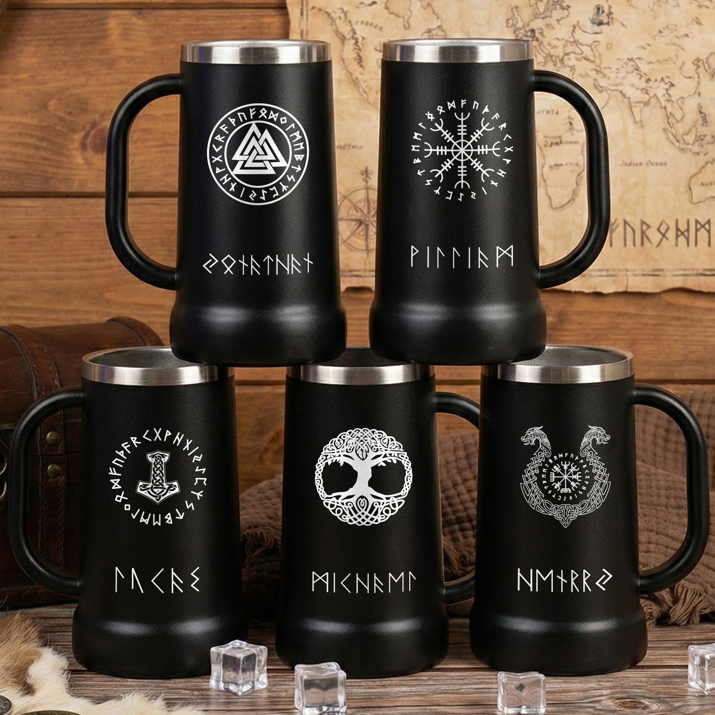 Norse Mythology Viking Runes - Personalized Beer Stein