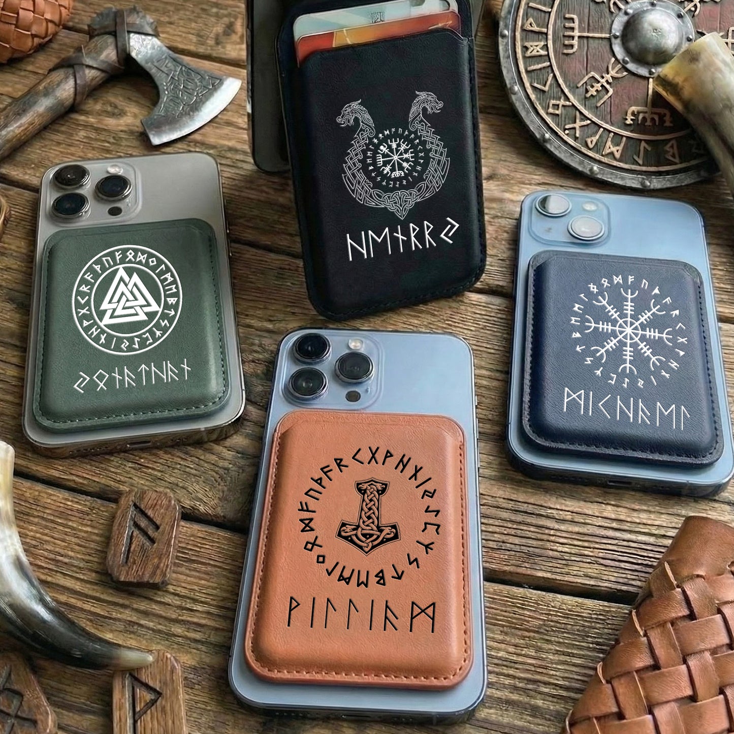 Norse Mythology Viking Runes - Personalized Wallet Compatible With Magsafe