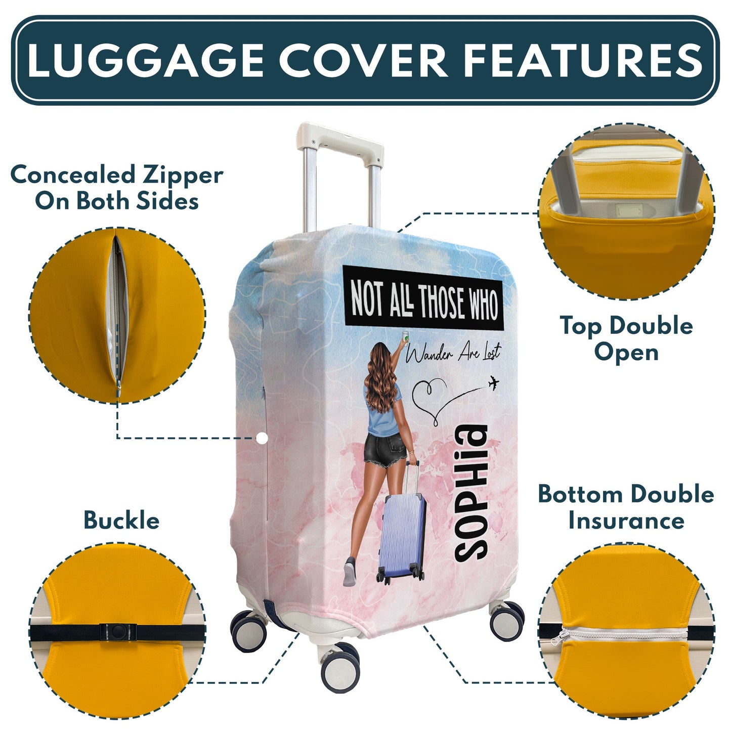 Not All Who Wander Are Lost - Personalized Luggage Cover