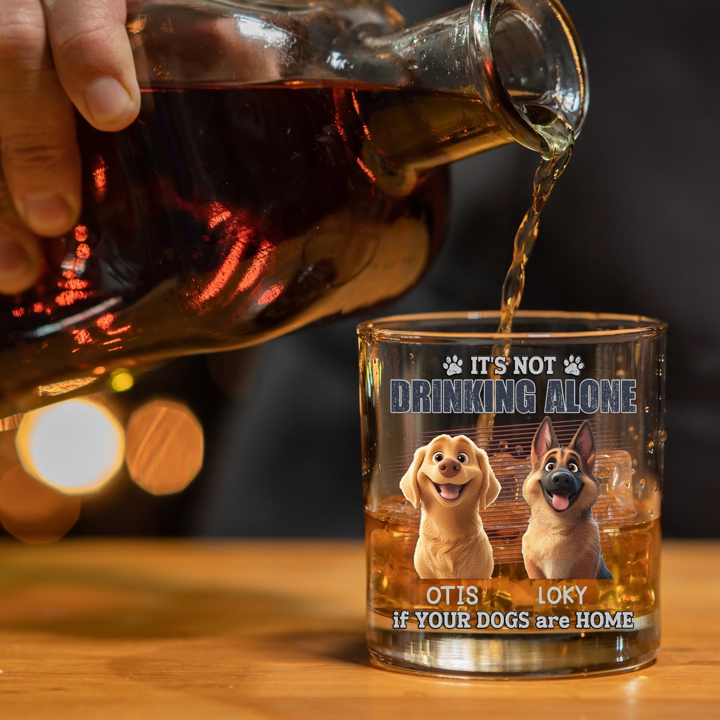 Not Drinking Alone If Your Dogs Are Home - Personalized Whiskey Glass