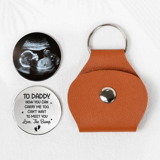 Now You Can Carry Me Too Can't Wait To Meet You - Personalized Leather Photo Pocket Hug