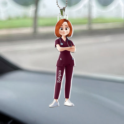 Nurse Cartoon Character - Personalized Rear View Mirror Accessory