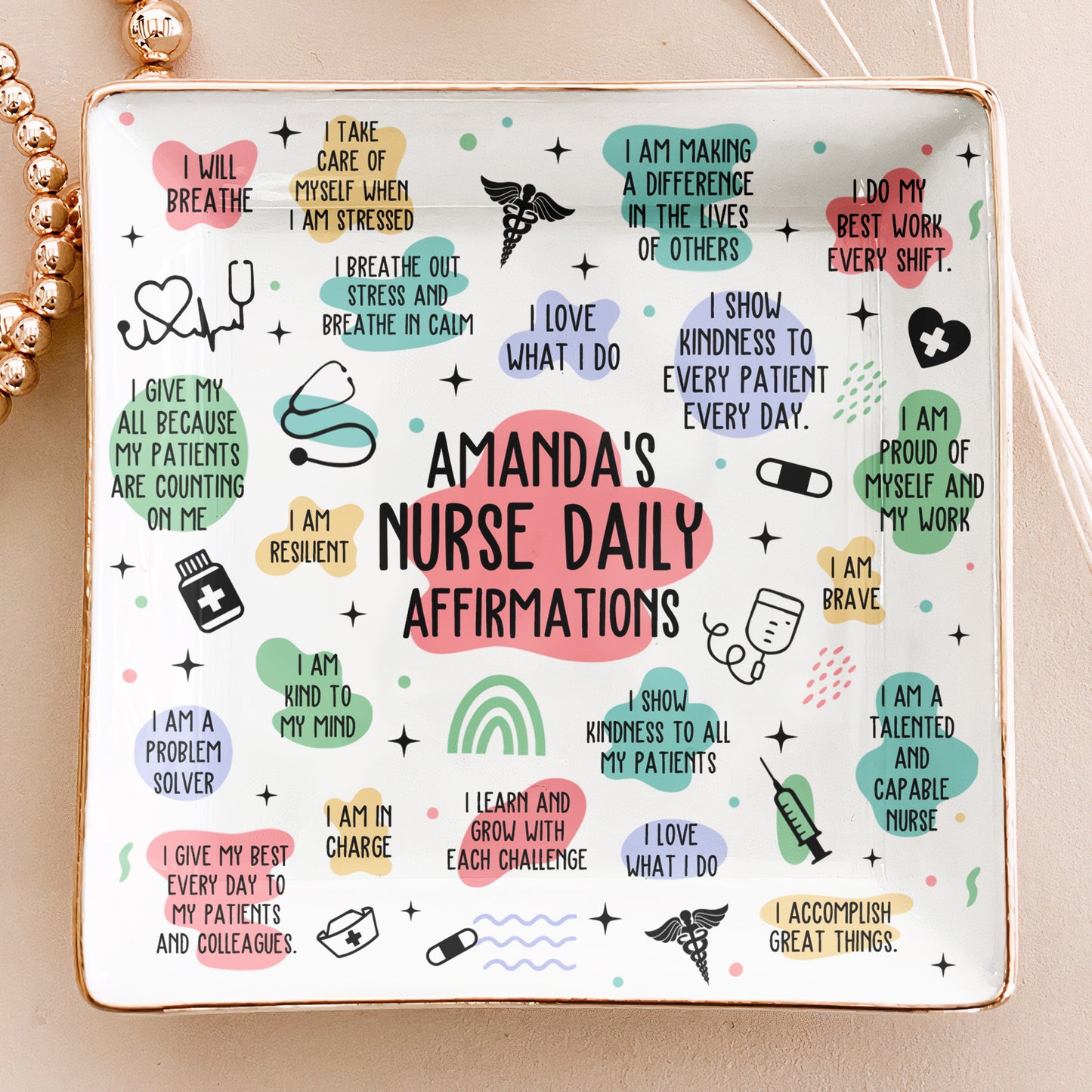 Nurse Daily Affirmations - Nurse Custom Gift - Personalized Jewelry Dish