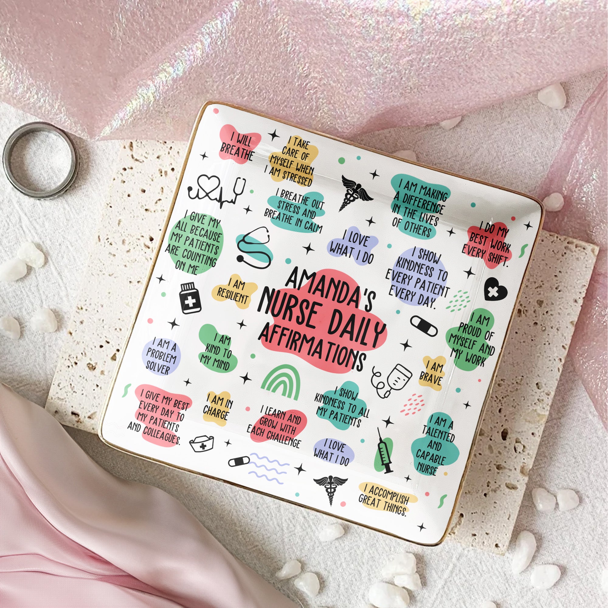 Nurse Daily Affirmations - Nurse Custom Gift - Personalized Jewelry Dish