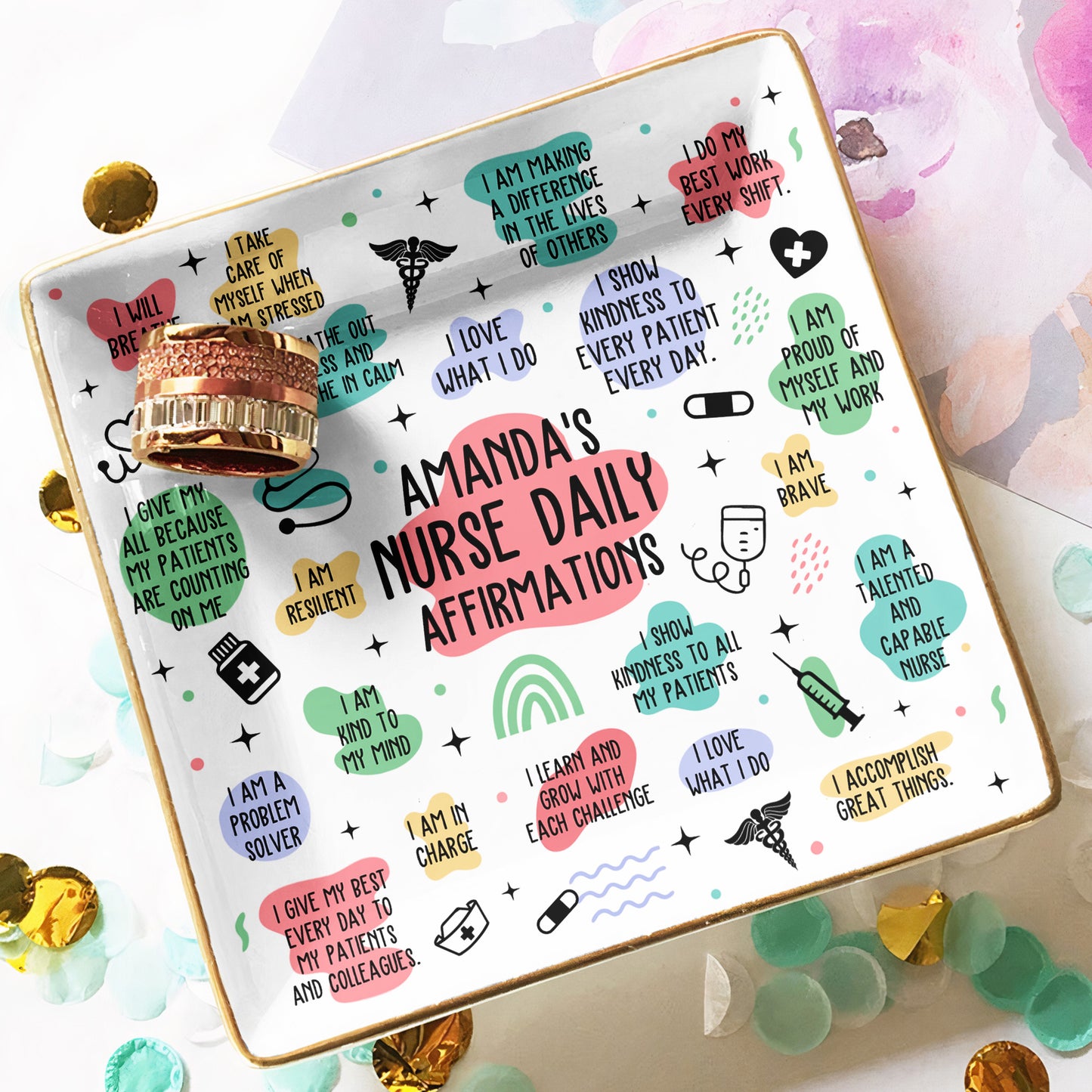 Nurse Daily Affirmations - Nurse Custom Gift - Personalized Jewelry Dish