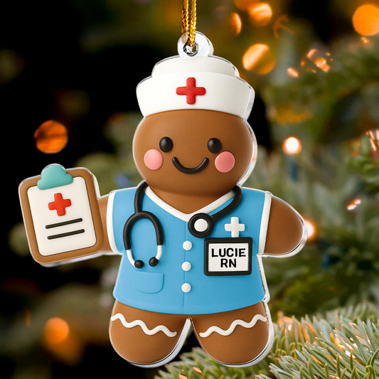 Nurse Gift - Gingerbread Cookie Shape Custom Scrubs - Personalized Acrylic Ornament