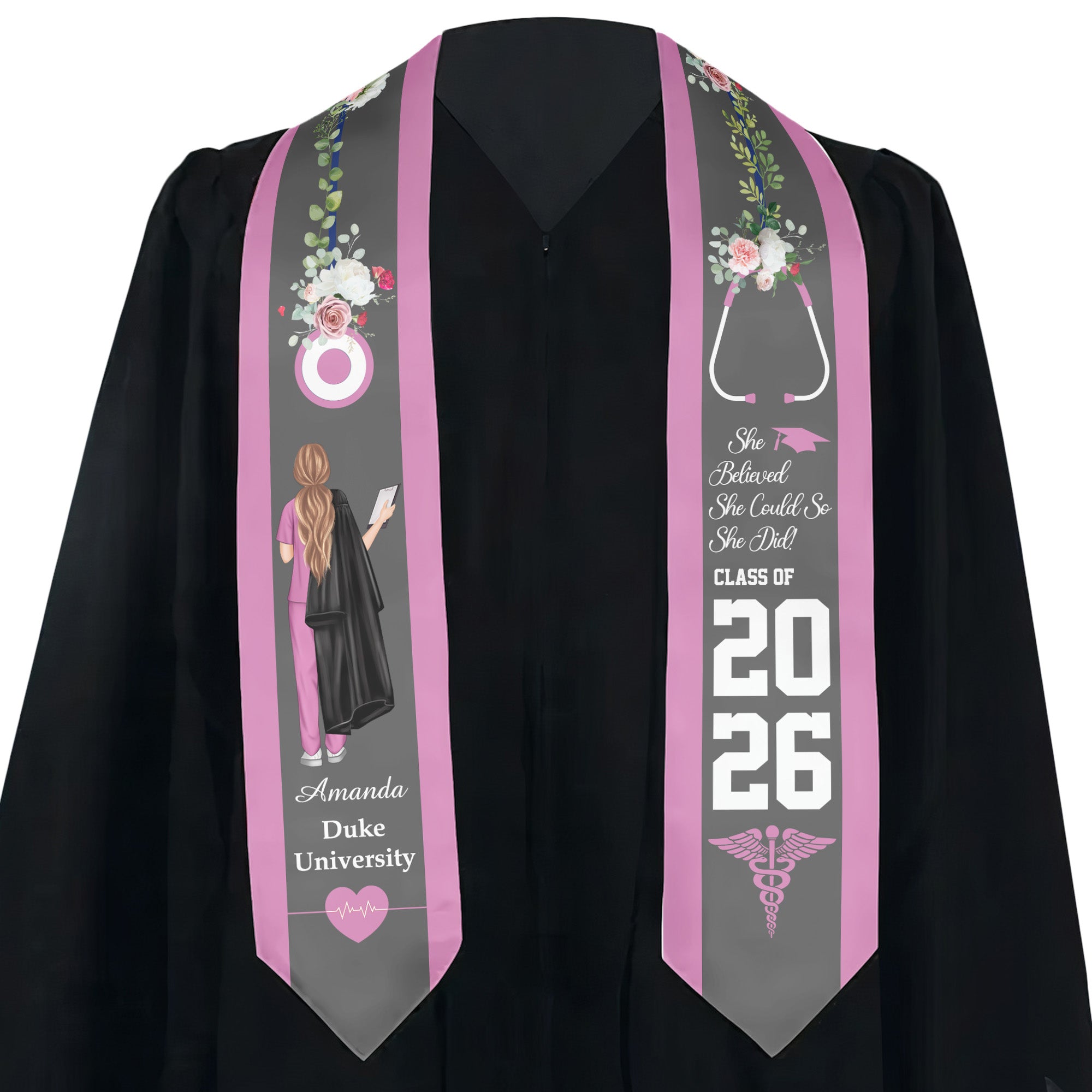 Nursing Grad Gift She Believed She Could So She Did - Personalized Graduation Stole