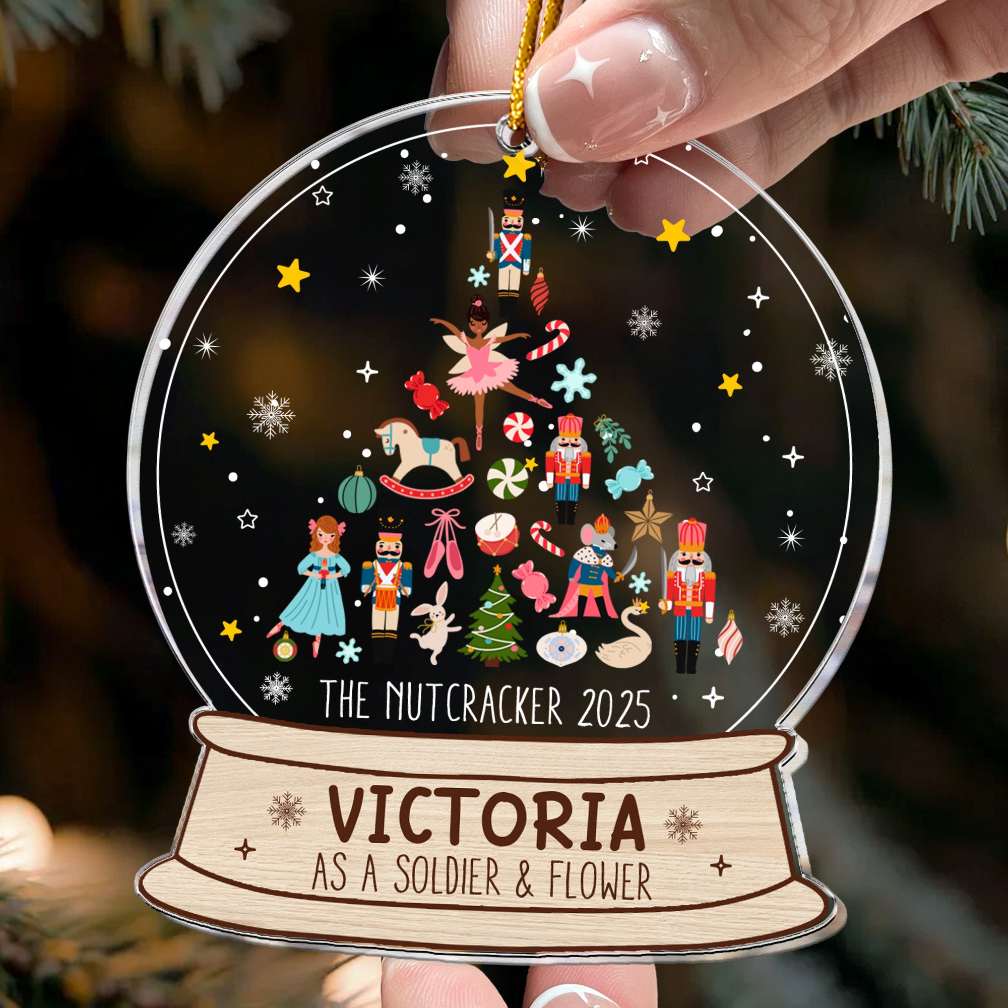 Nutcracker Christmas Snow Globe Ornament - Gifts For Kids (Up To 8 Roles) - Personalized Acrylic Ornament