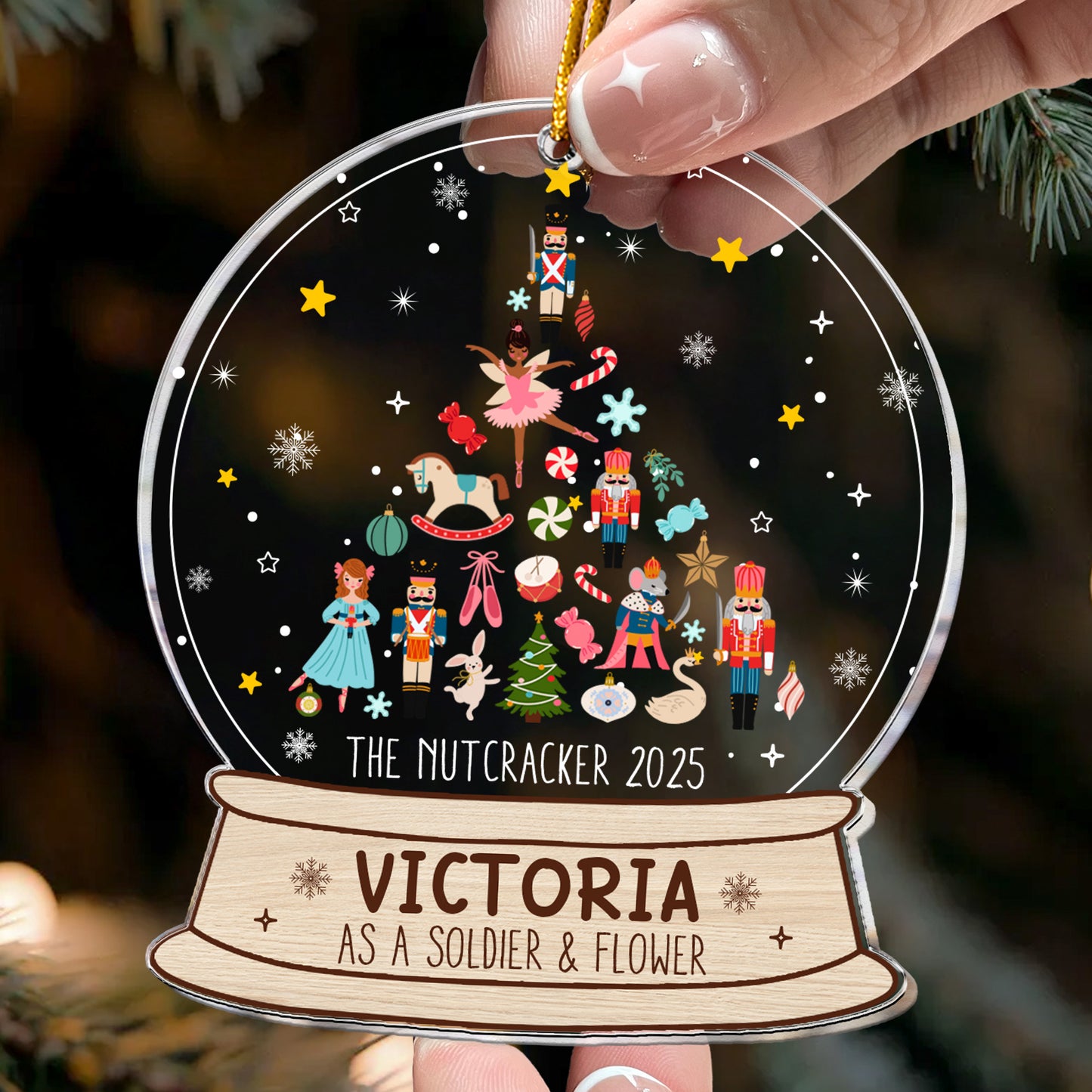 Nutcracker Christmas Snow Globe Ornament - Gifts For Kids (Up To 8 Roles) - Personalized Acrylic Ornament