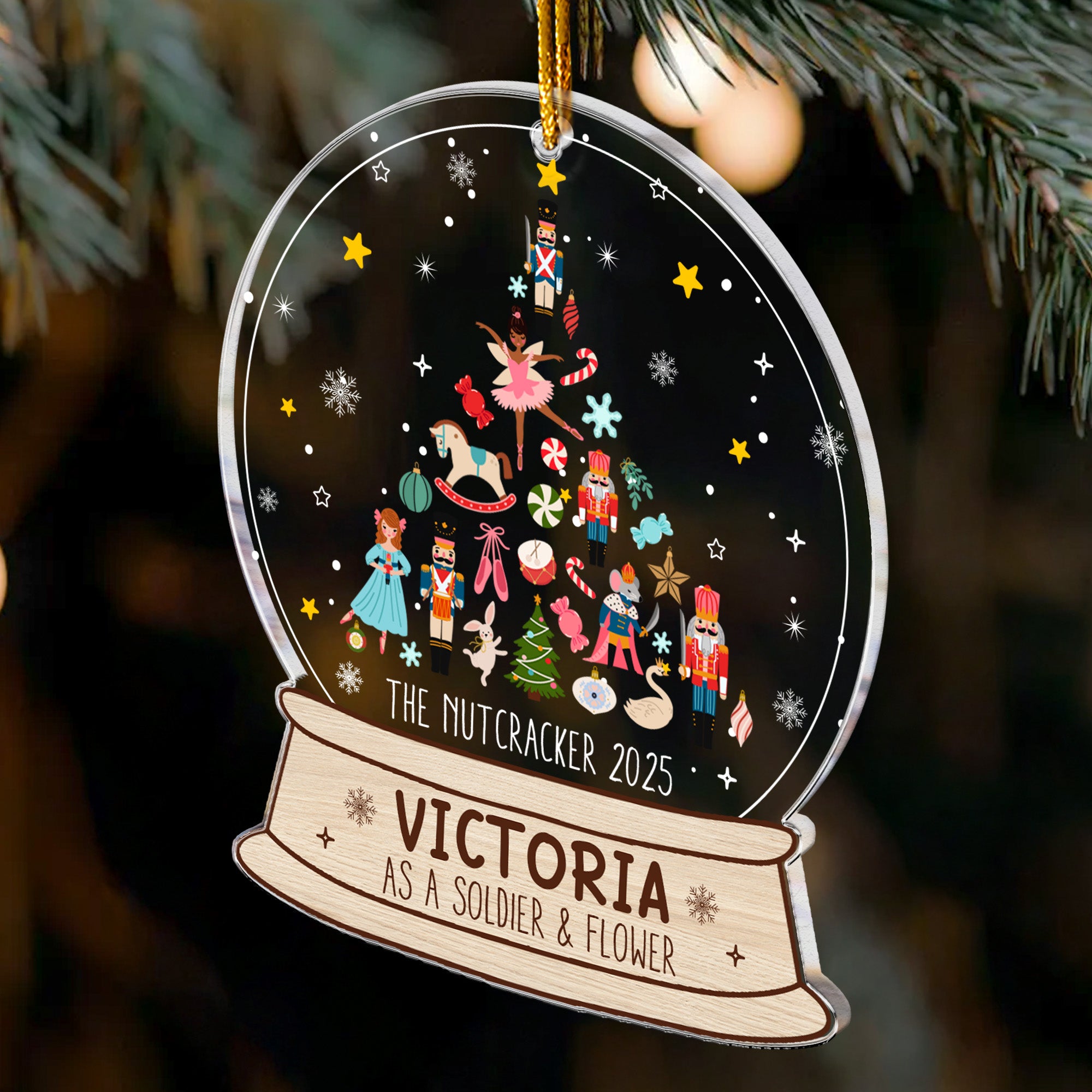 Nutcracker Christmas Snow Globe Ornament - Gifts For Kids (Up To 8 Roles) - Personalized Acrylic Ornament