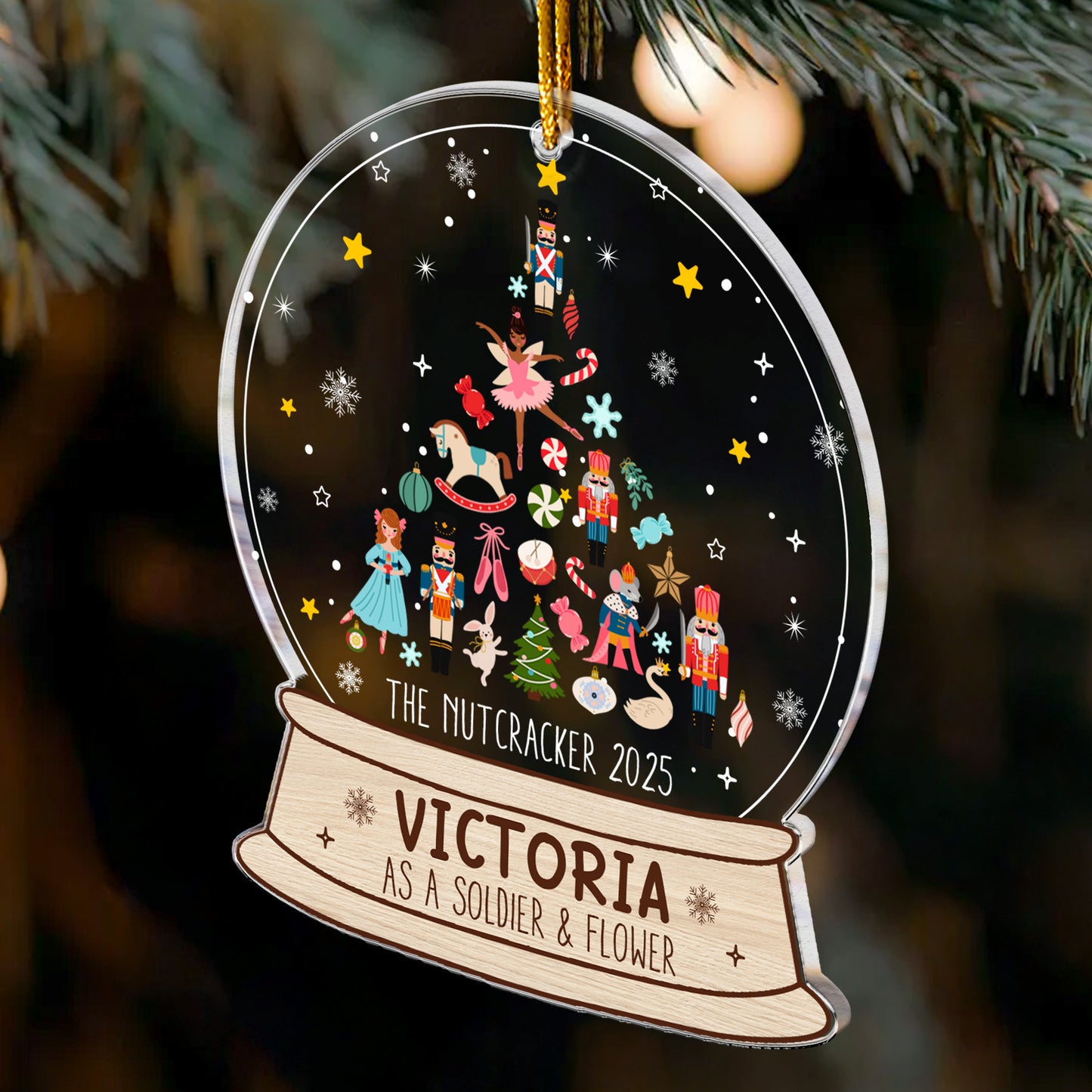 Nutcracker Christmas Snow Globe Ornament - Gifts For Kids (Up To 8 Roles) - Personalized Acrylic Ornament