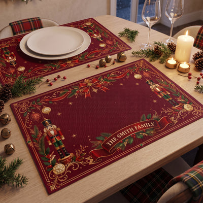 Nutcracker Custom Family Names Vintage Christmas Table Decors - Personalized Placemat