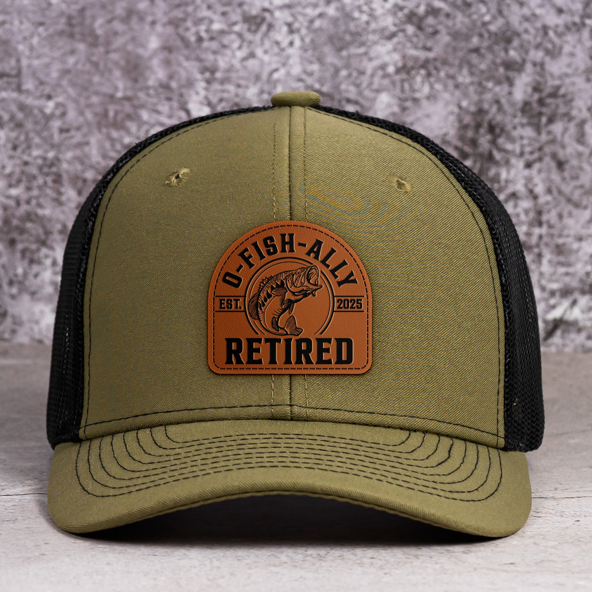 O-Fish-Ally Retired - Personalized Leather Patch Hat