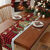 O Holy Night Nativity Scene Buffalo Plaid Christmas Dining Table Decoration - Table Runner