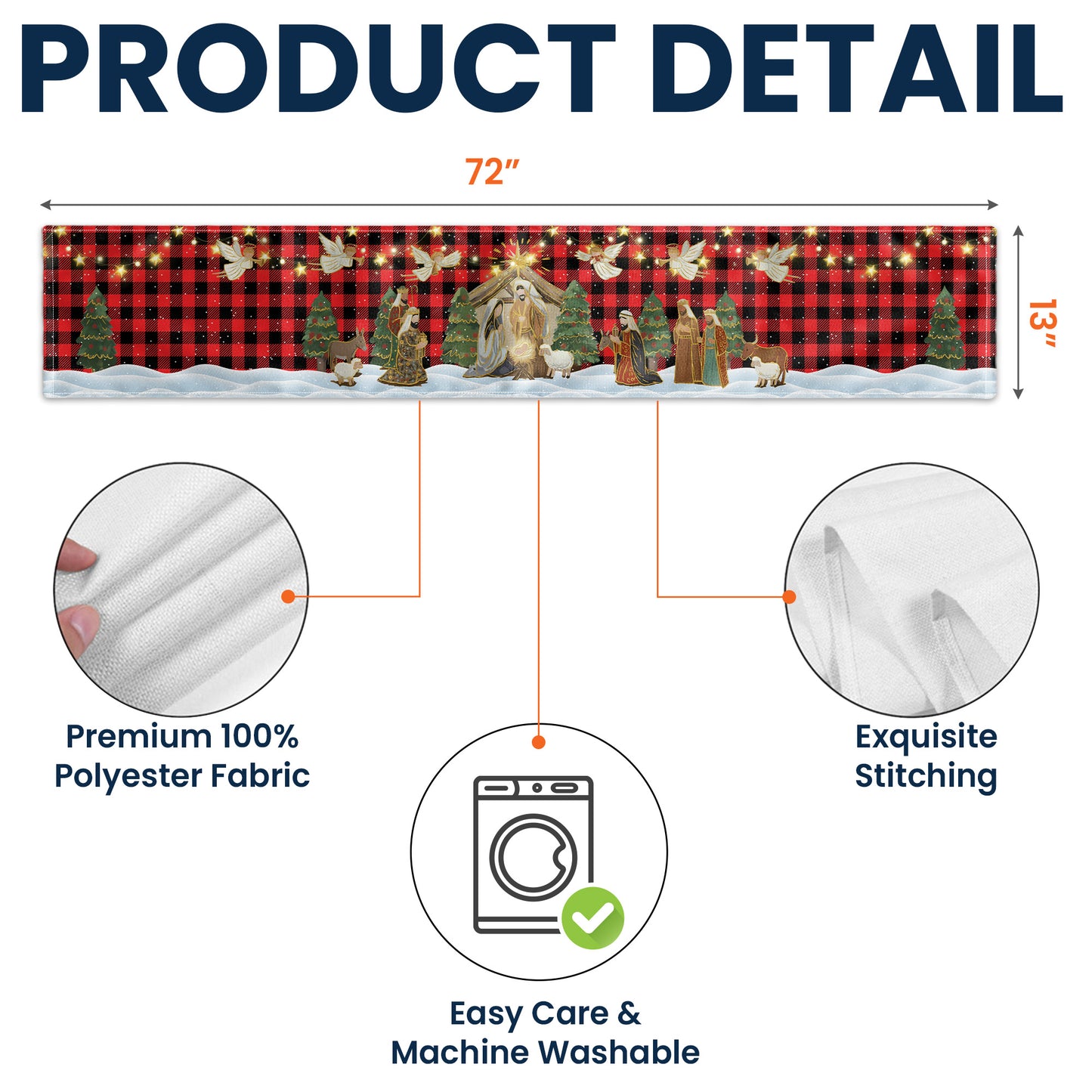 O Holy Night Nativity Scene Buffalo Plaid Christmas Dining Table Decoration - Table Runner
