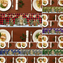 O Holy Night Nativity Scene Buffalo Plaid Christmas Dining Table Decoration - Table Runner