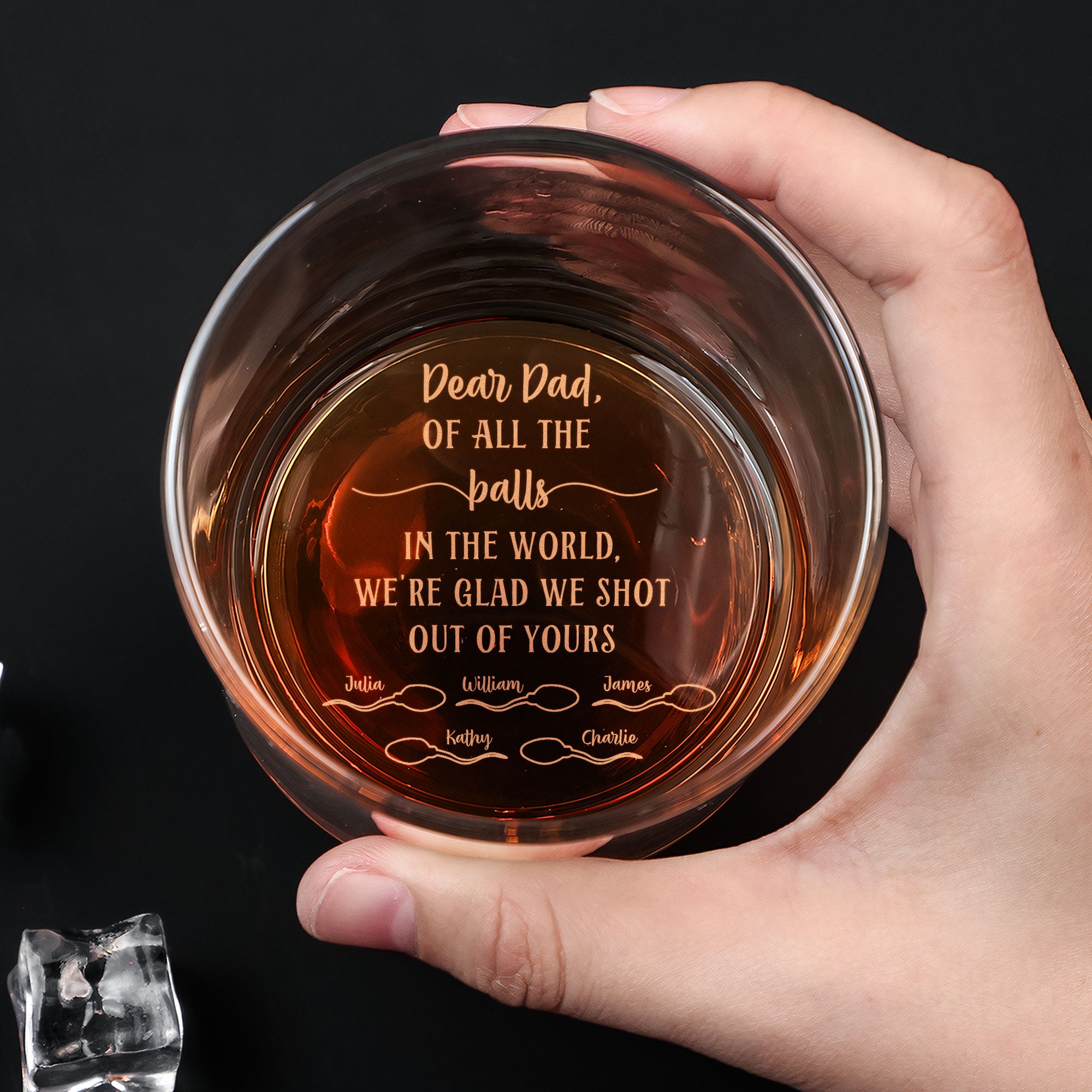 Of All The Balls We're Glad We Shot Out Of Yours - Personalized Engraved Whiskey Glass