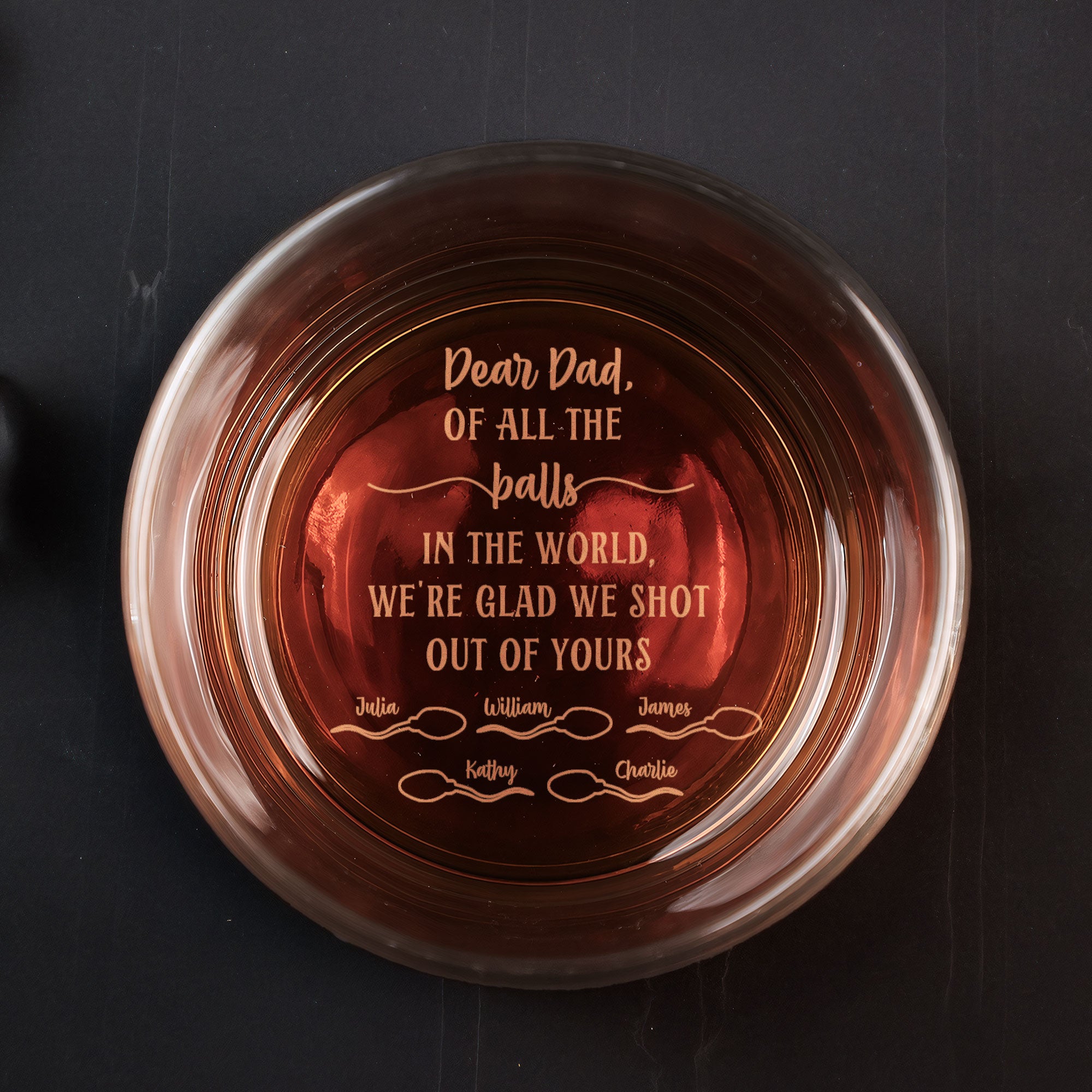 Of All The Balls We're Glad We Shot Out Of Yours - Personalized Engraved Whiskey Glass