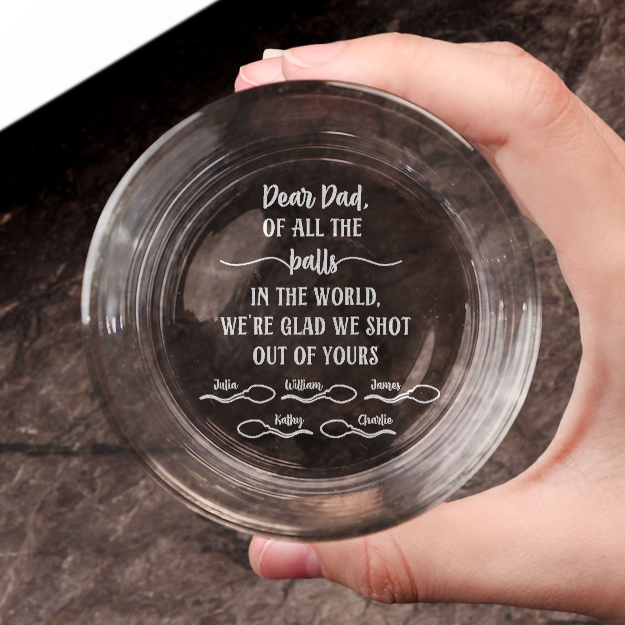 Of All The Balls We're Glad We Shot Out Of Yours - Personalized Engraved Whiskey Glass