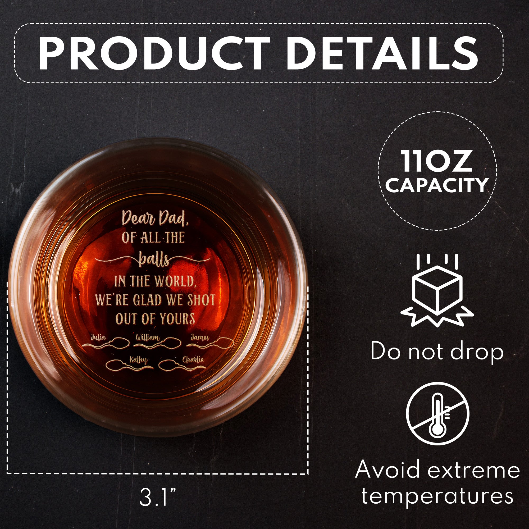 Of All The Balls We're Glad We Shot Out Of Yours - Personalized Engraved Whiskey Glass