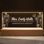 Office Name Plate Desk Decor - Custom Birth Flower Gift For Colleagues, Coworkers, Boss Lady - Personalized LED Night Light