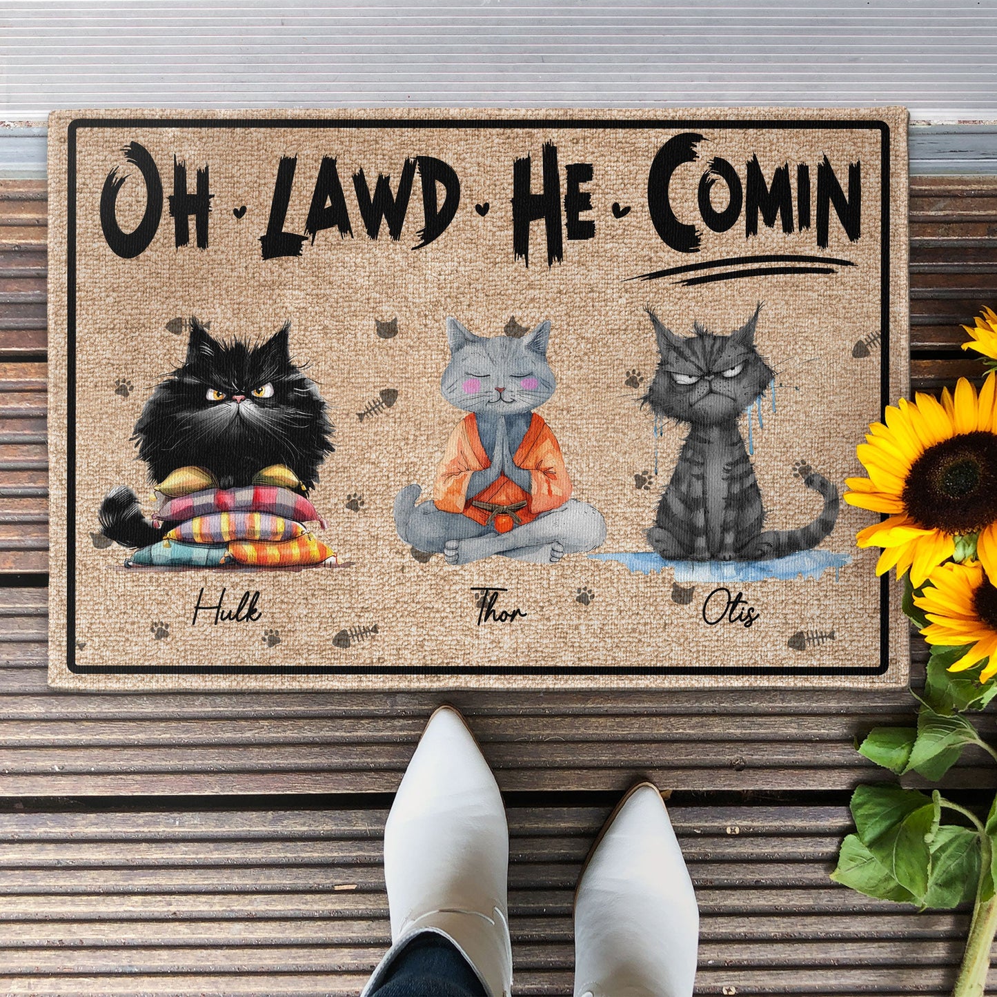 Oh Lawd He Comin - Personalized Doormat