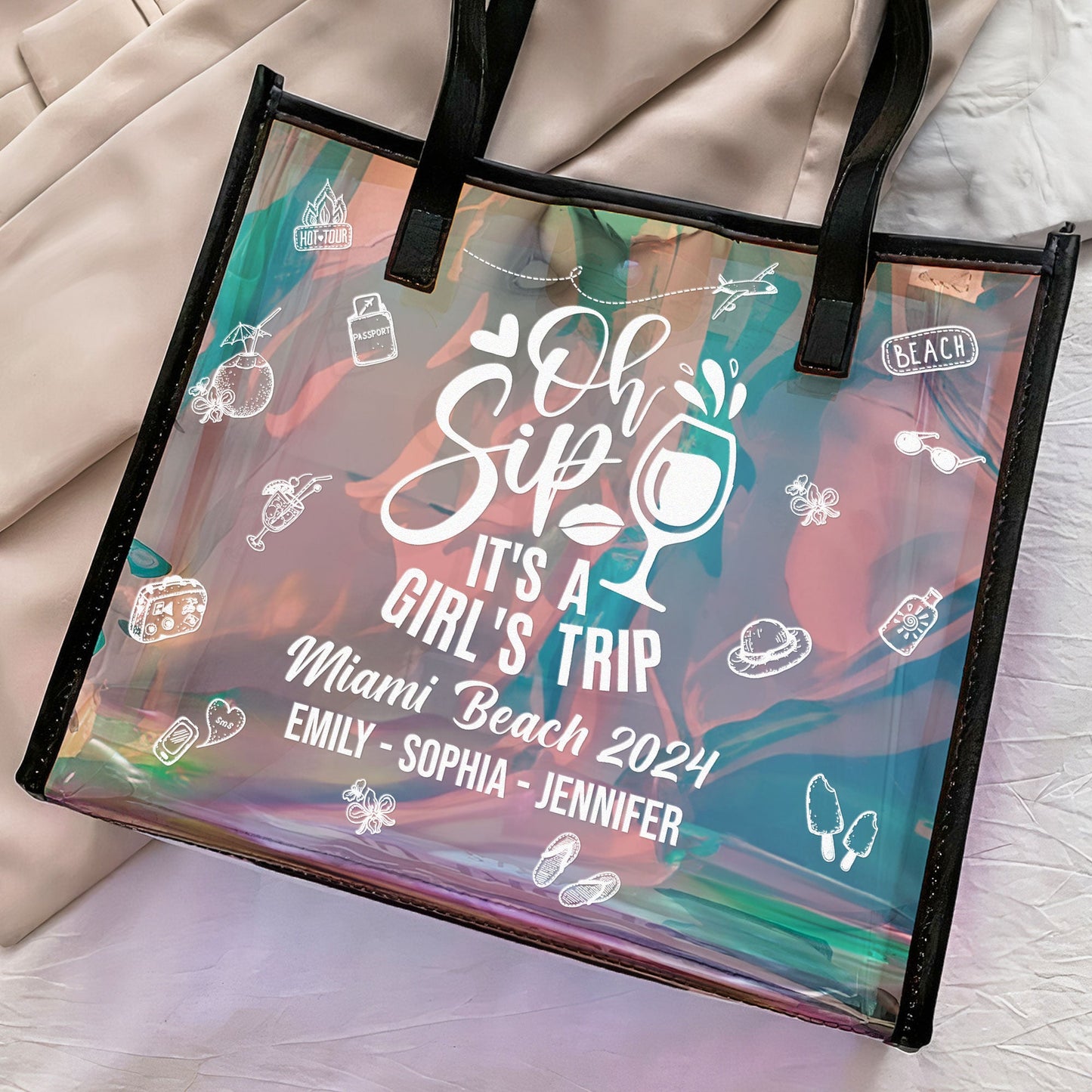 Oh Sip It's A Girls' Trip - Personalized Holographic Tote