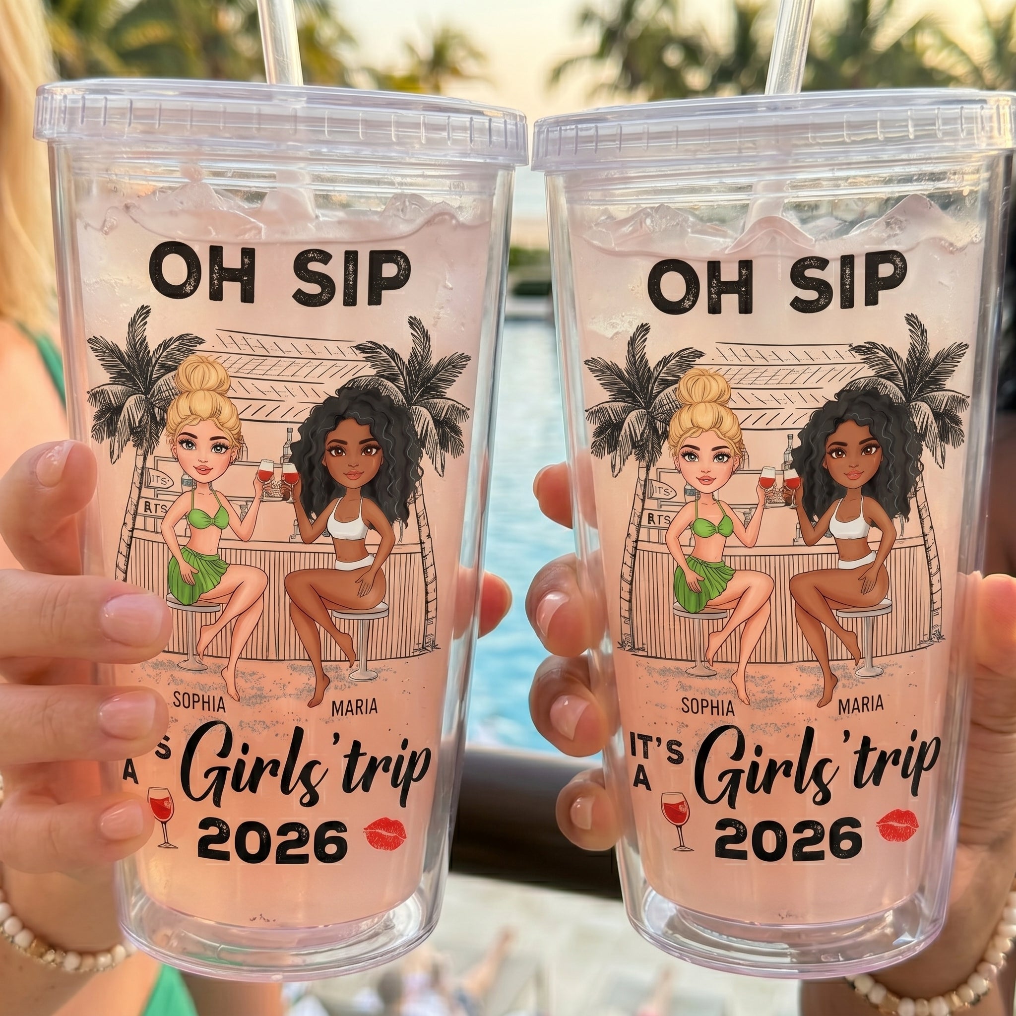 Oh Sip! It's A Girls' Trip - Personalized Acrylic Tumbler With Straw
