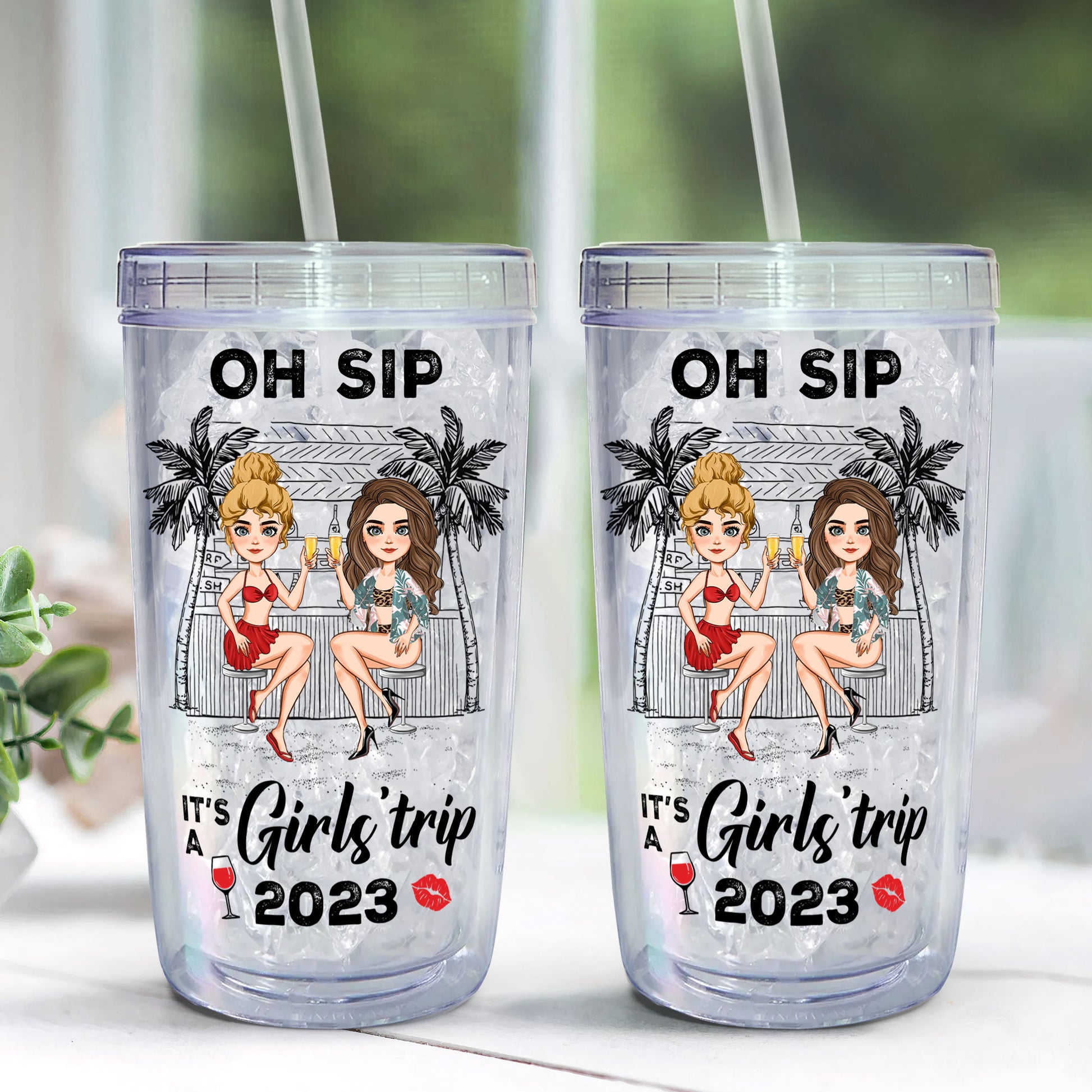 Oh Sip! It's A Girls' Trip - Personalized Acrylic Tumbler With Straw