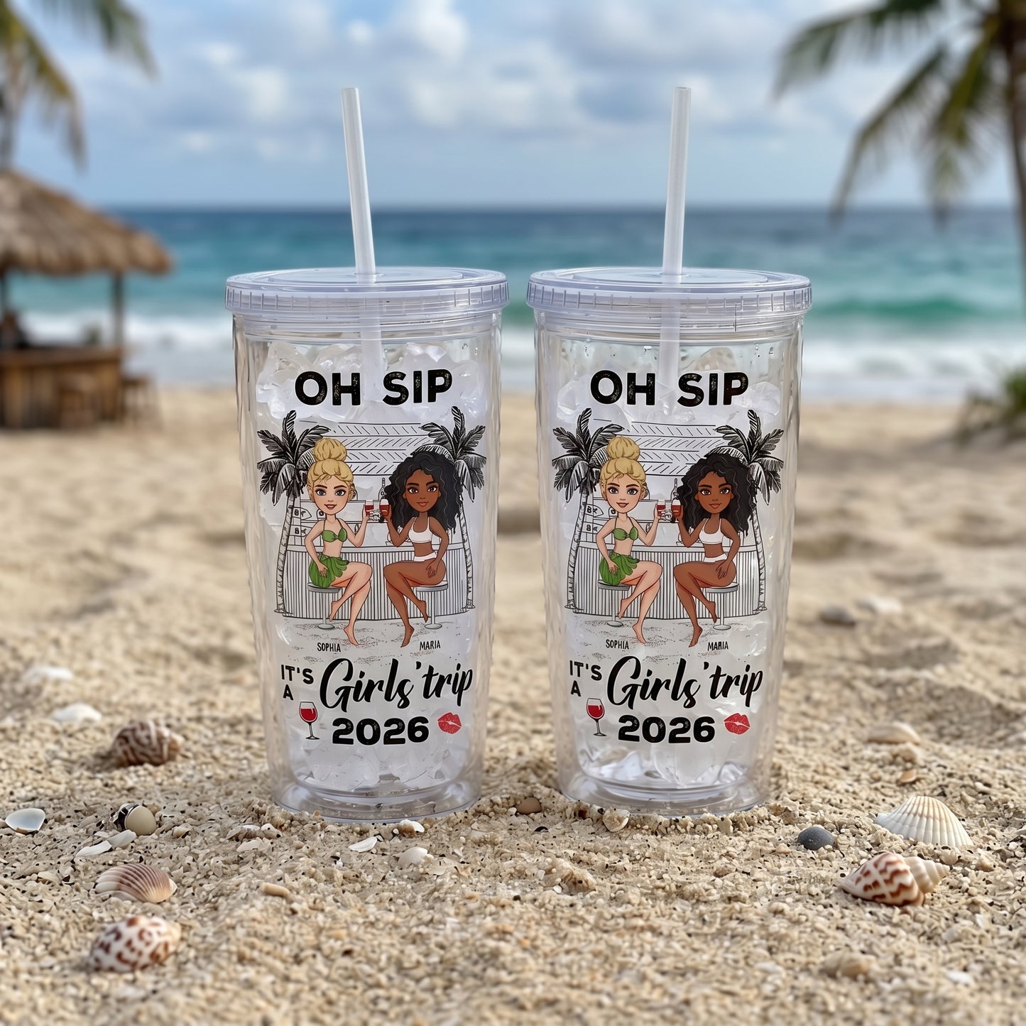 Oh Sip! It's A Girls' Trip - Personalized Acrylic Tumbler With Straw