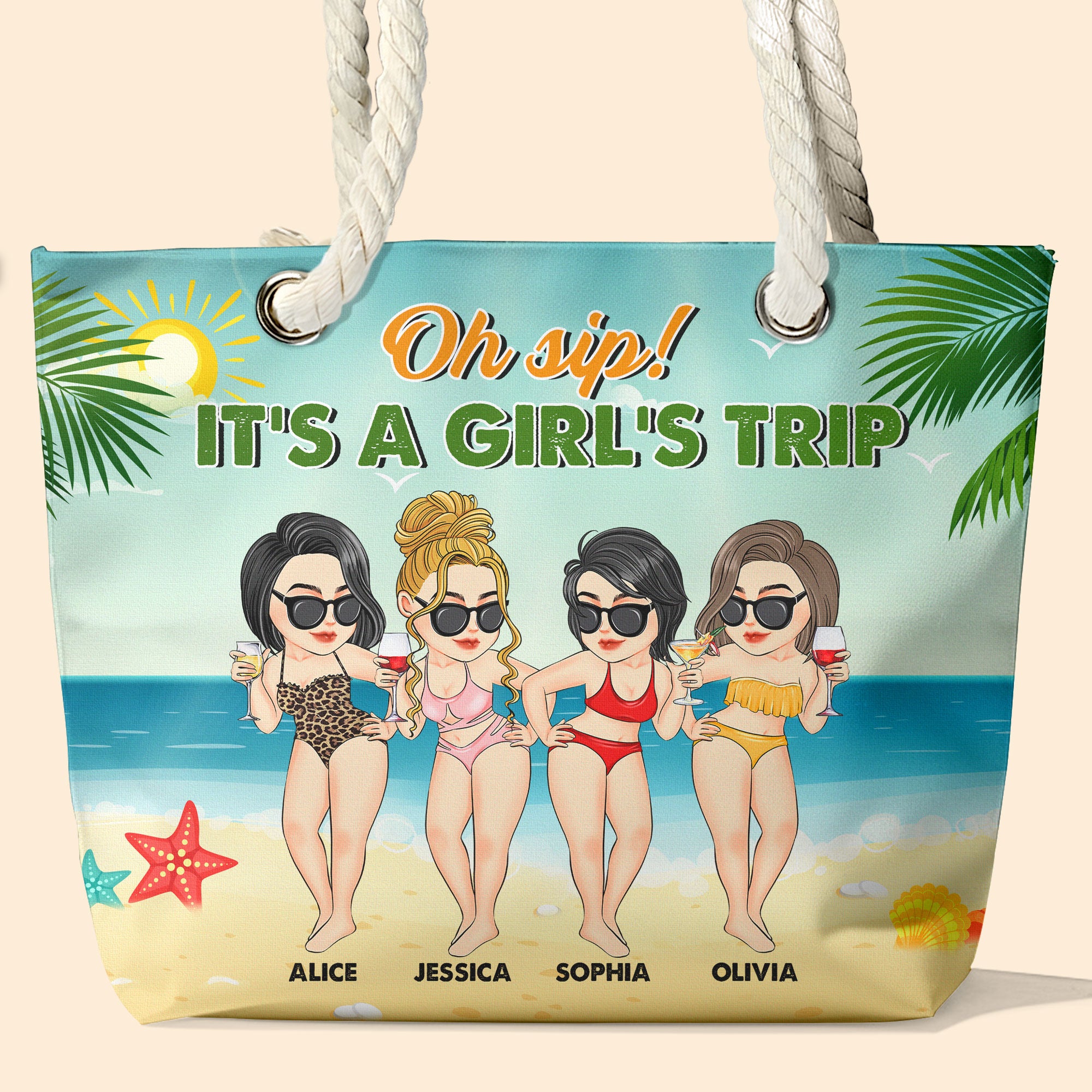 Oh Sip! It's A Girl's Trip - Personalized Beach Bag