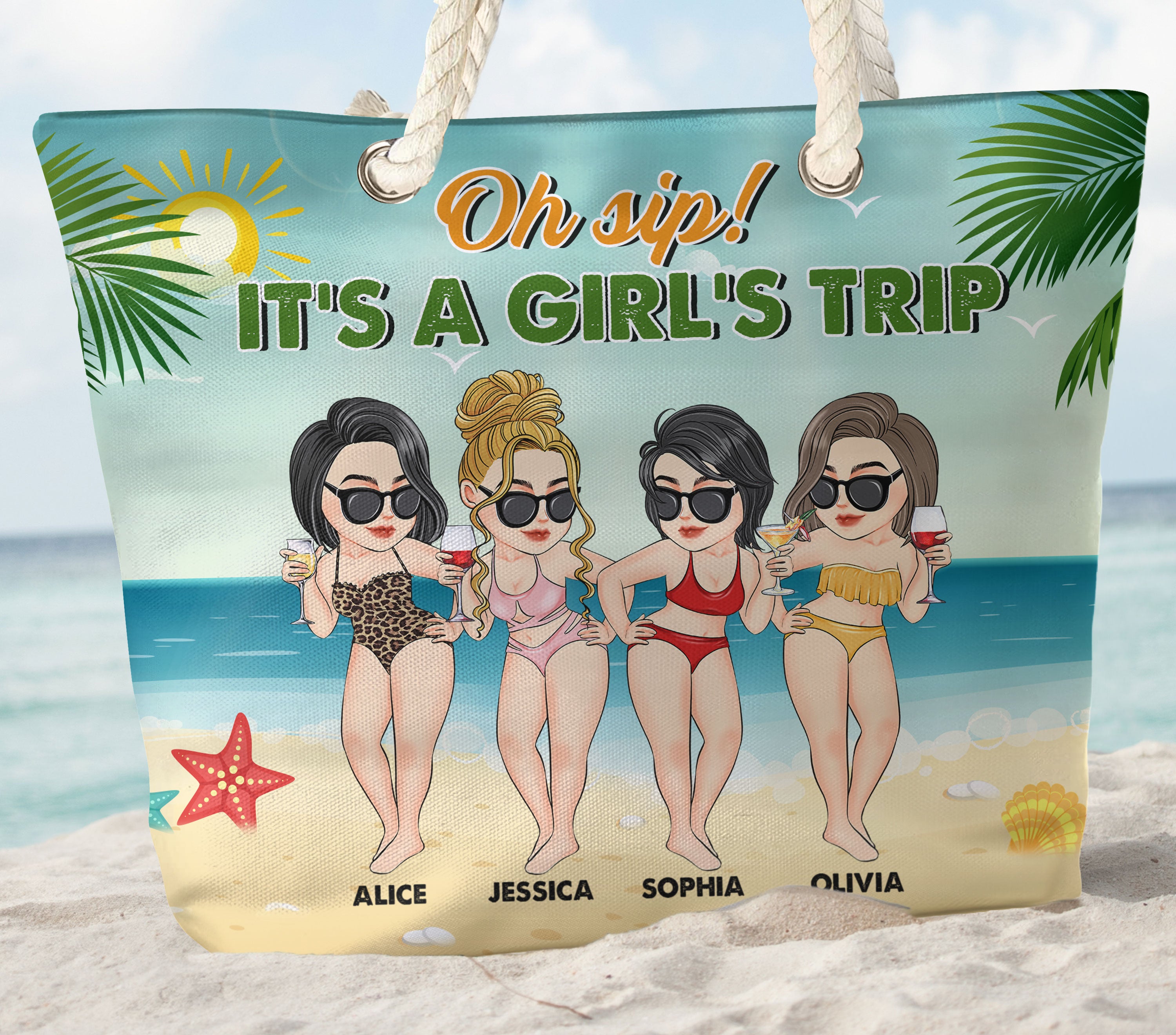 Oh Sip! It's A Girl's Trip - Personalized Beach Bag