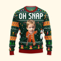 Oh Snap Gingerbread Face Photo - Personalized Photo Ugly Sweater