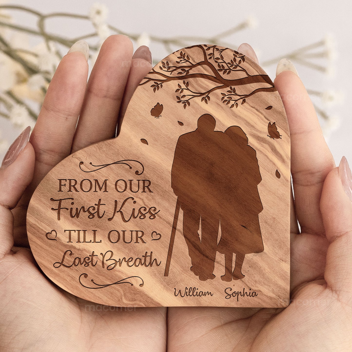 Old Couple From Our First Kiss Till Our Last Breath - Personalized Engraved Wood Plaque