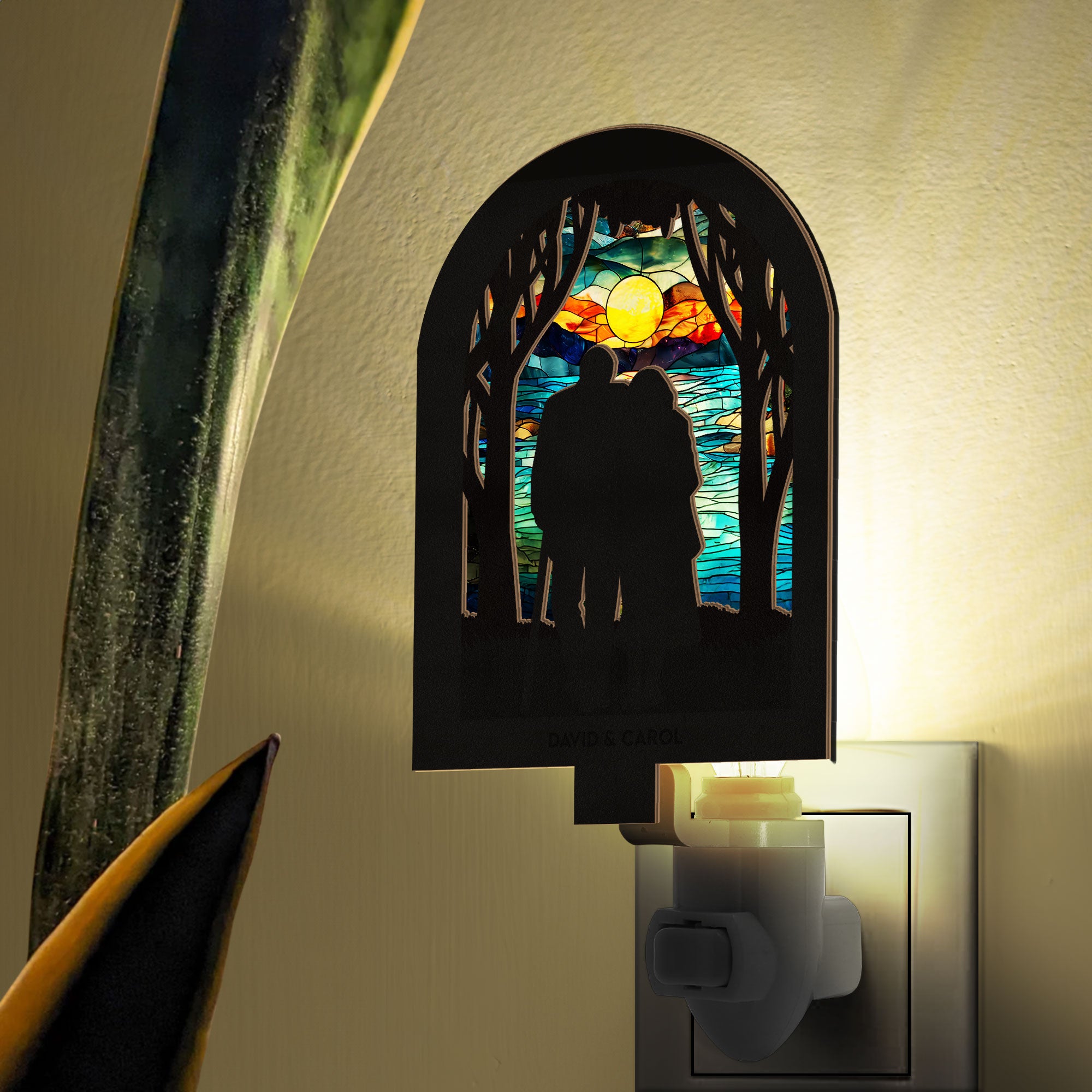 Old Couple Standing Together - Personalized Wood And Acrylic Night Light