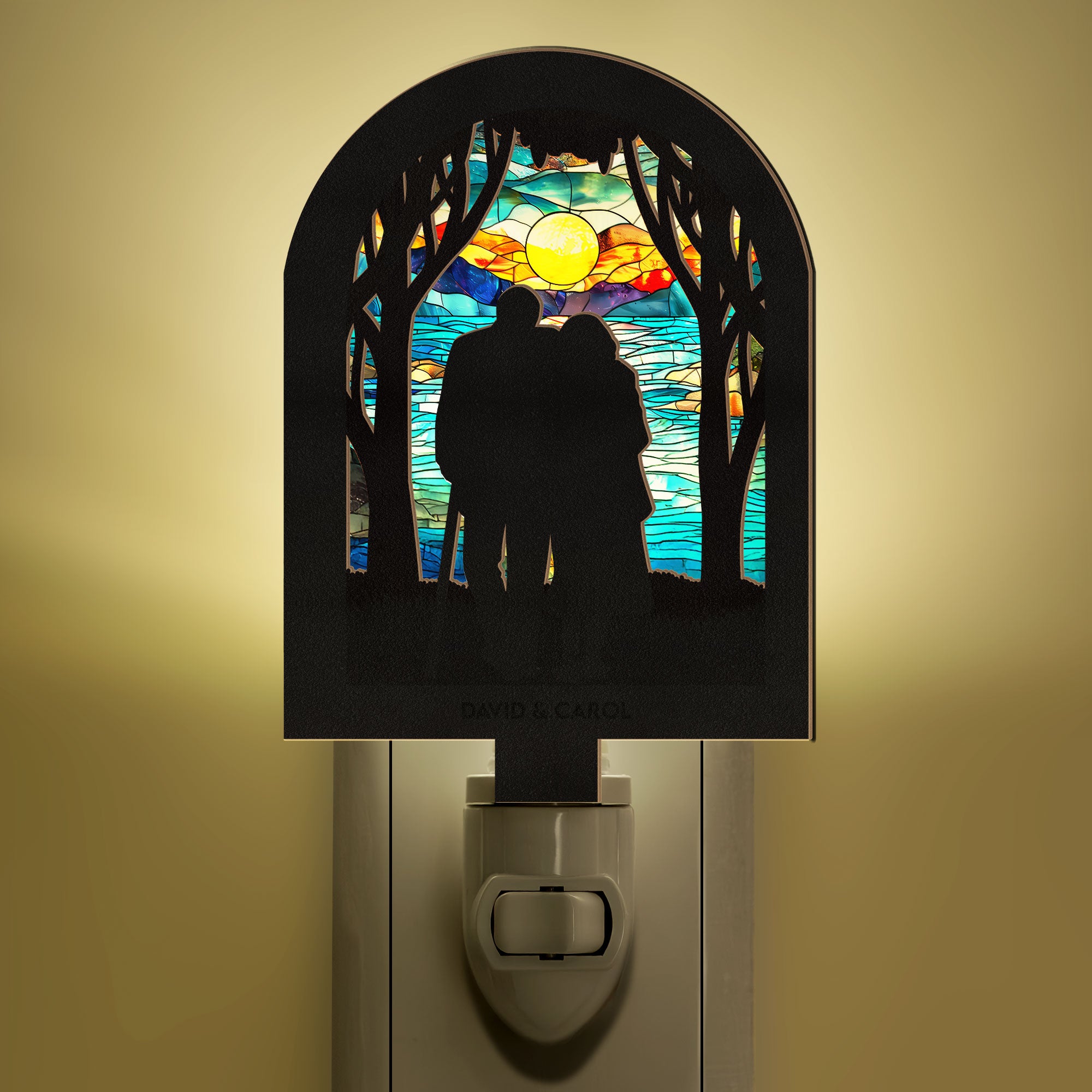 Old Couple Standing Together - Personalized Wood And Acrylic Night Light