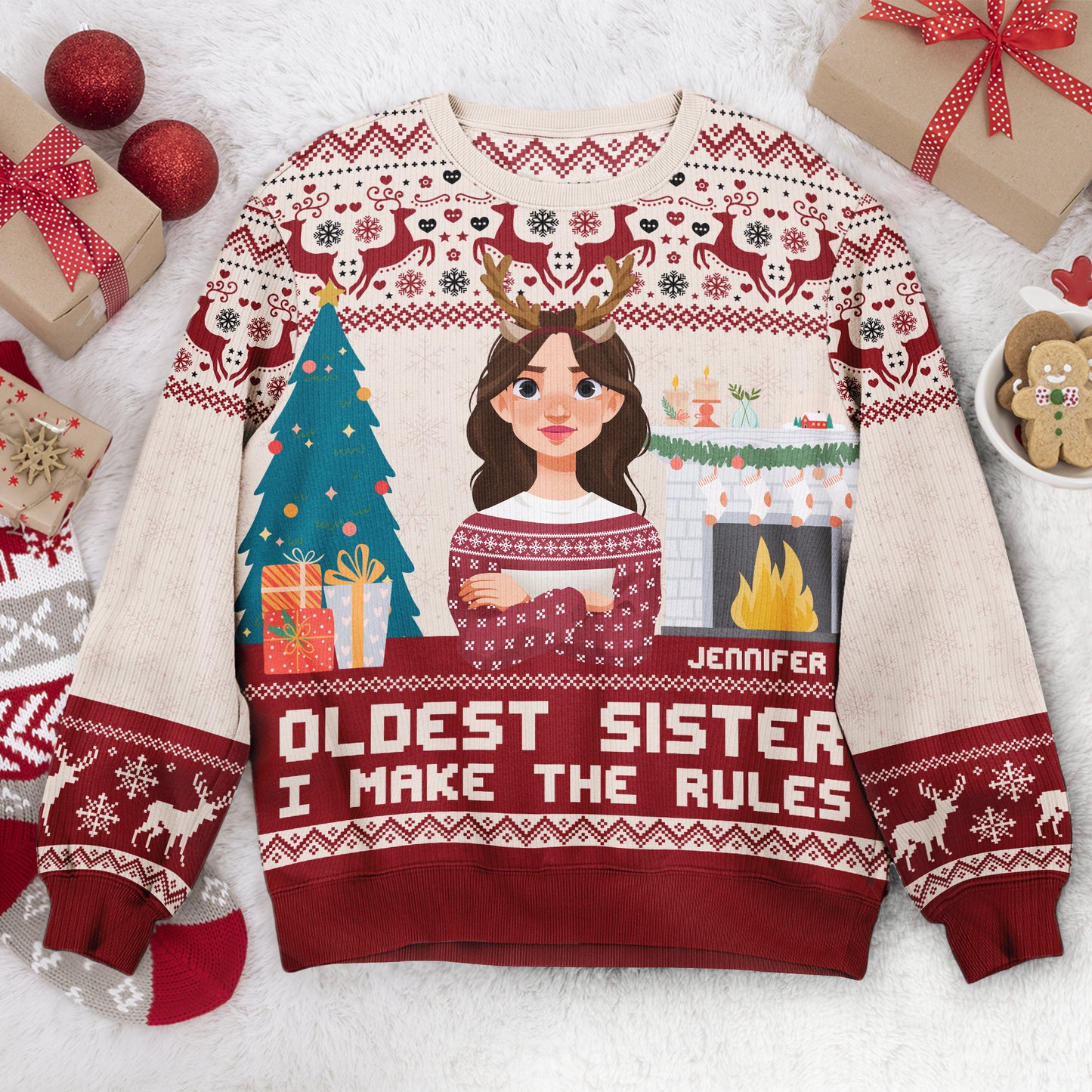 Oldest Sister I Make The Rules - Personalized Ugly Sweater