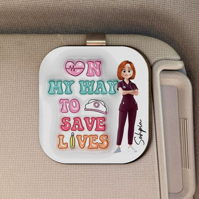 On My Way To Save Lives - Personalized Wooden Car Visor Clip