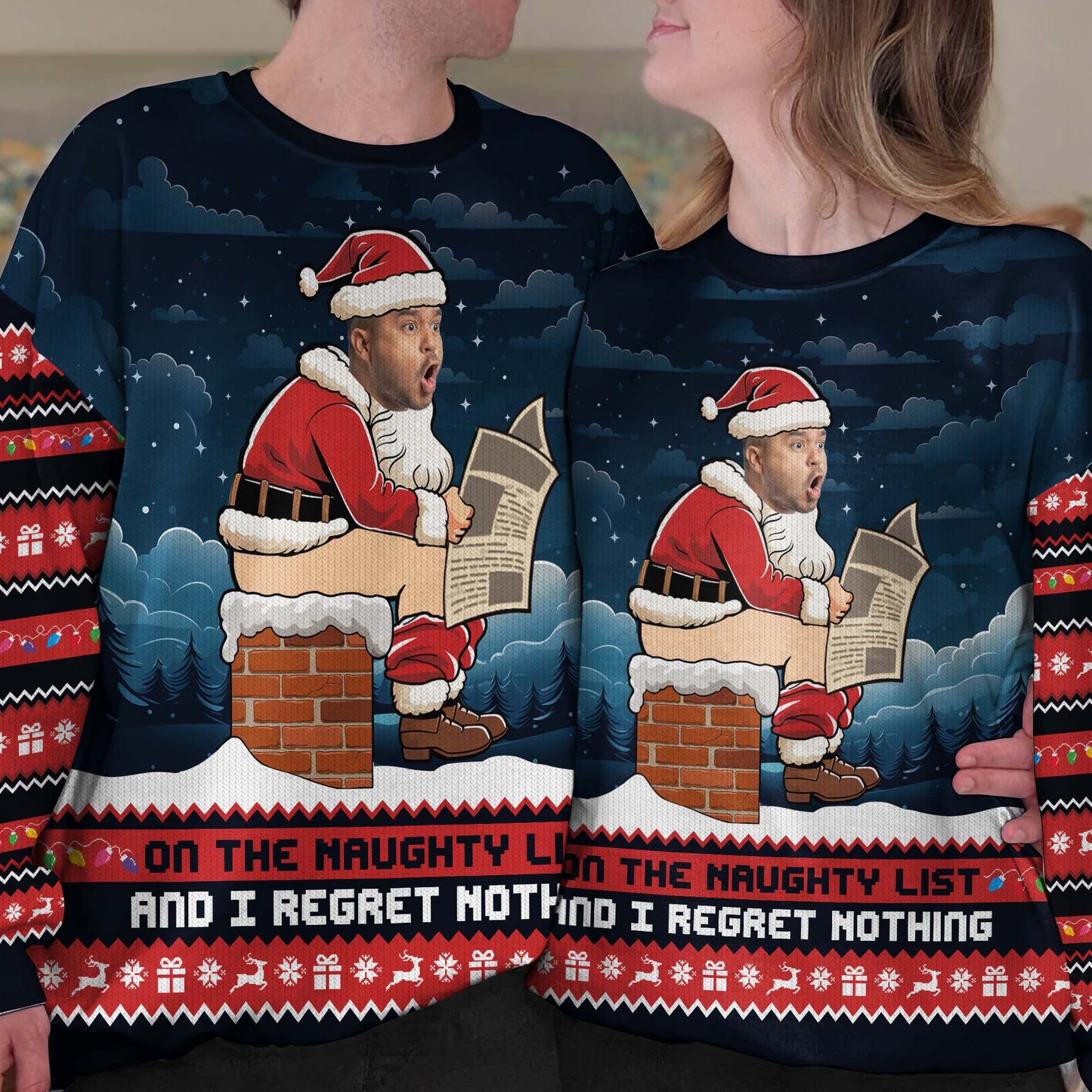 On The Naughty List And I Regret Nothing Funny Face - Personalized Photo Ugly Sweater