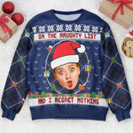 On The Naughty List And I Regret Nothing - Personalized Photo Ugly Sweater