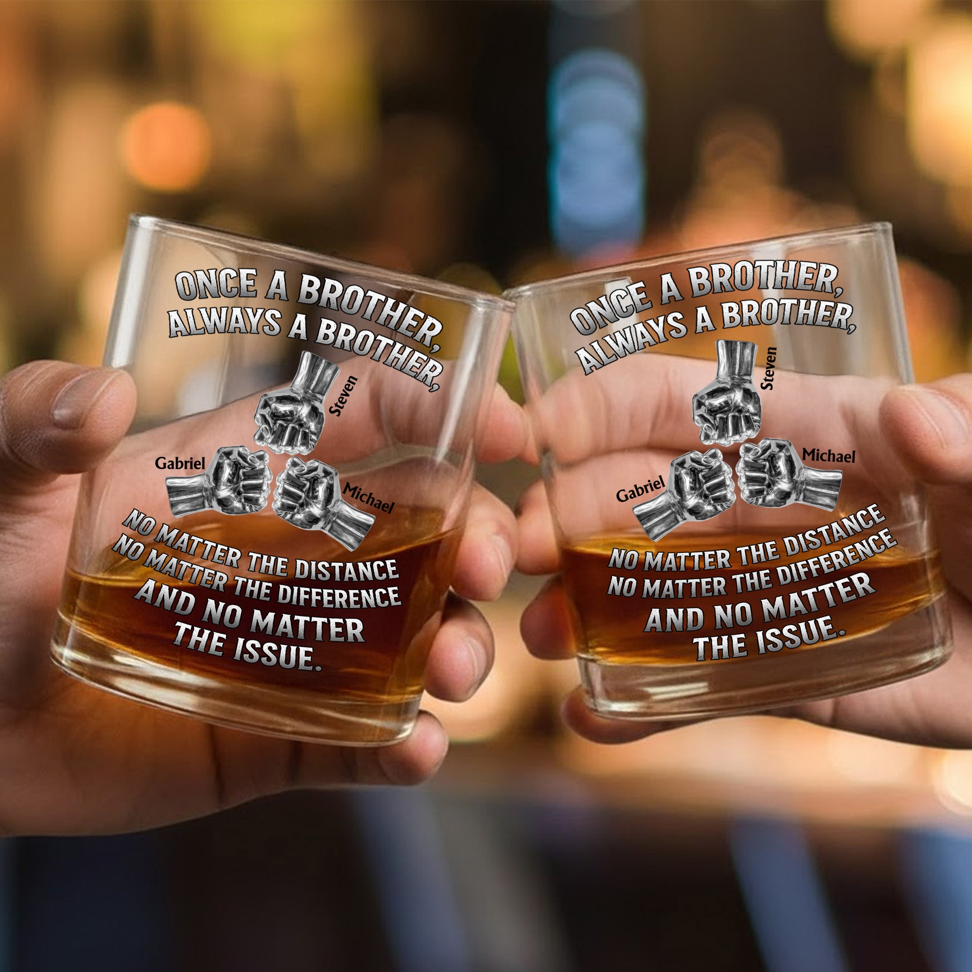 Once A Brother, Always A Brother, No Matter The Distance - Personalized Whiskey Glass