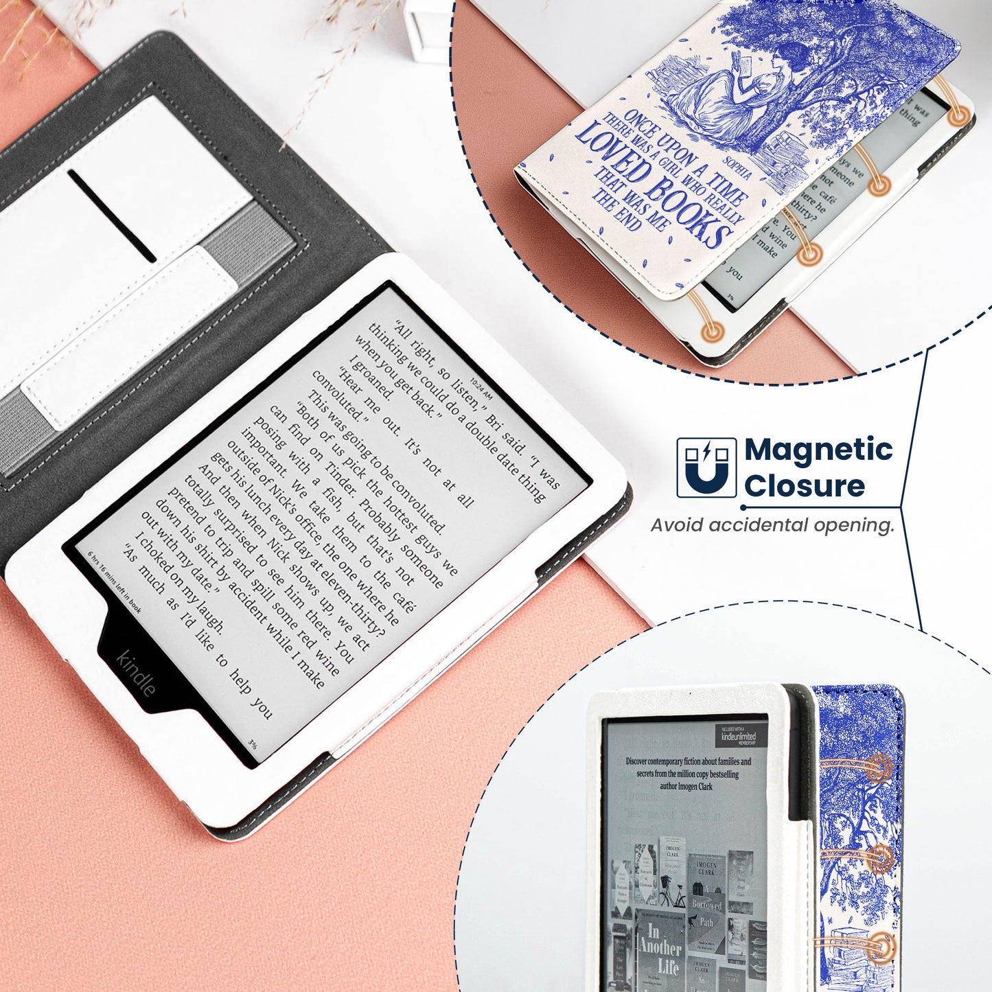 Once Upon A Time Toile De Jouy - Personalized Kindle Paperwhite Case With Stand