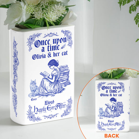 Once Upon A Time, She Lived Happily Ever After - Personalized Ceramic Book Vase