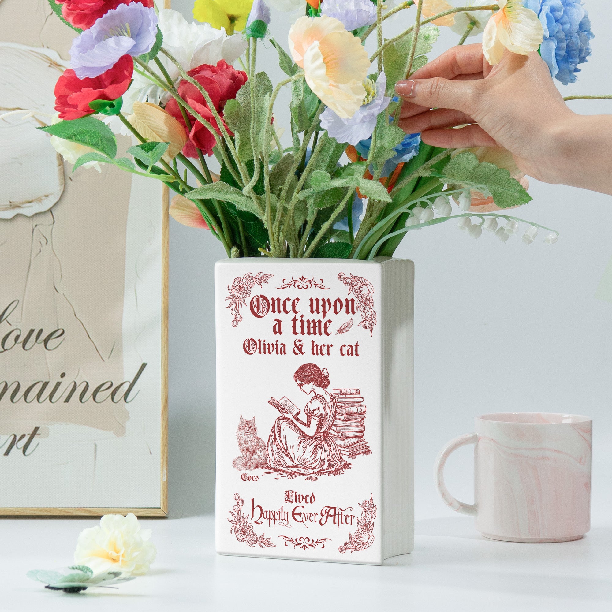 Once Upon A Time, She Lived Happily Ever After - Personalized Ceramic Book Vase