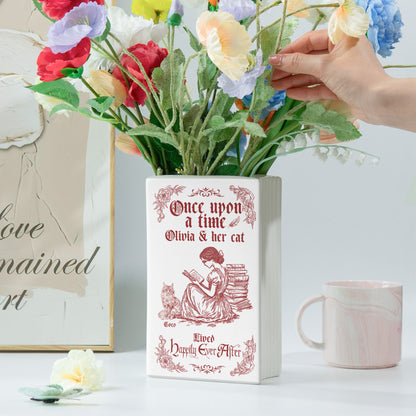 Once Upon A Time, She Lived Happily Ever After - Personalized Ceramic Book Vase