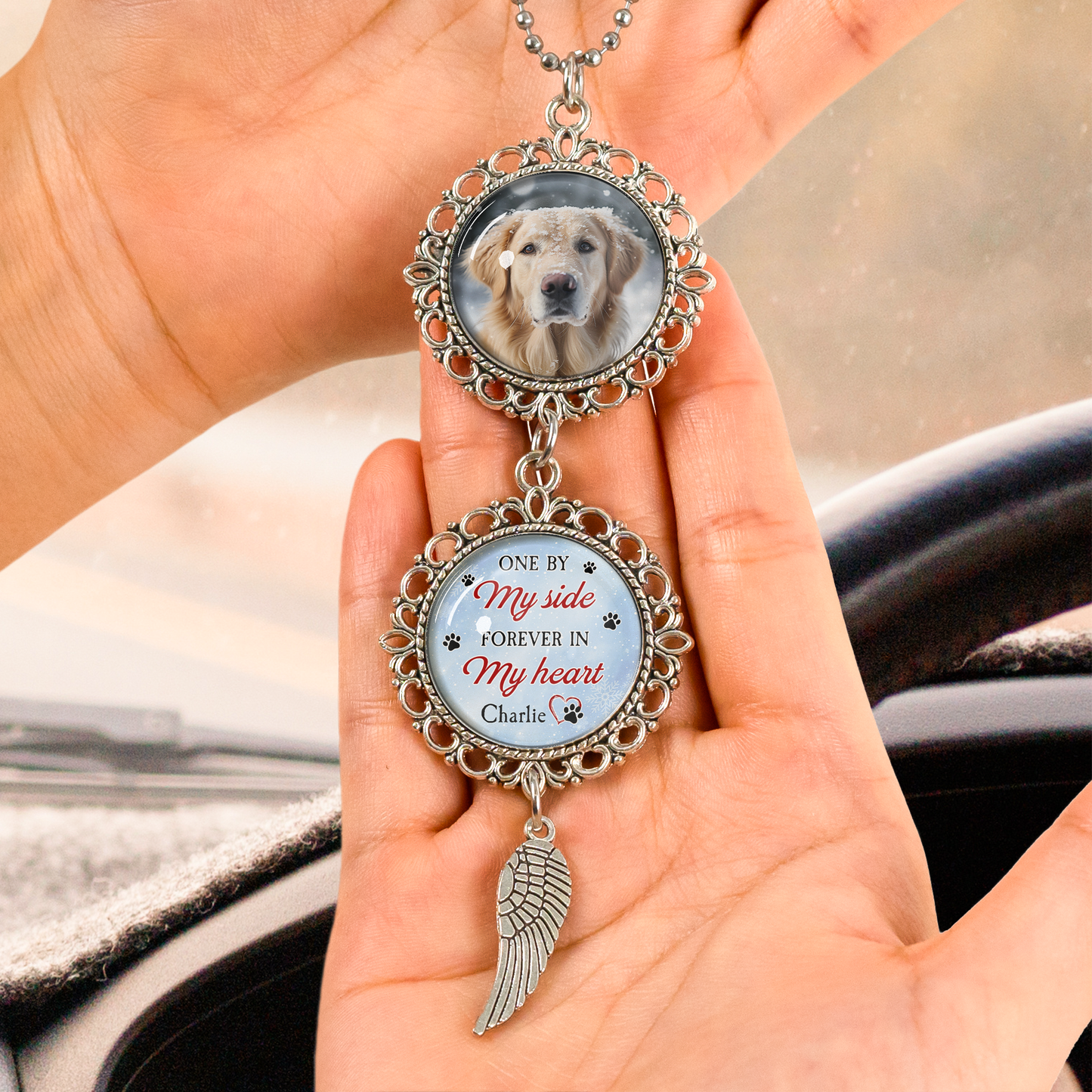 One By My Side, Forever In My Heart - Personalized Car Photo Ornament